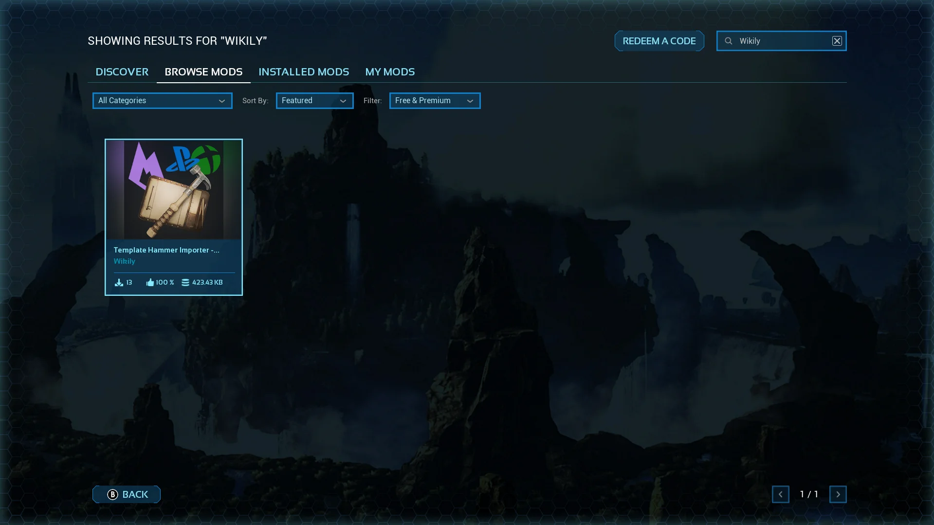 Searching for the mod in the ARK mod browser