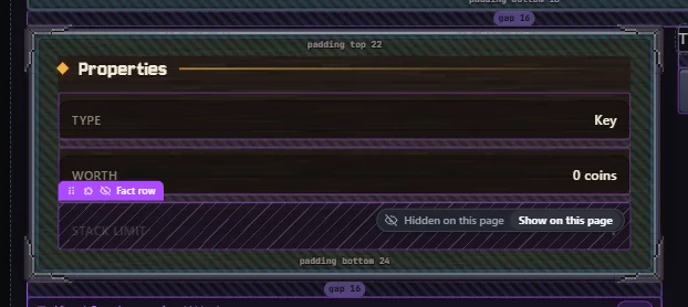 Ein gemeinsamer Block, abgedunkelt und gestreift auf der Editor-Fläche, mit der Beschriftung Auf dieser Seite ausgeblendet und dem Button Auf dieser Seite einblenden